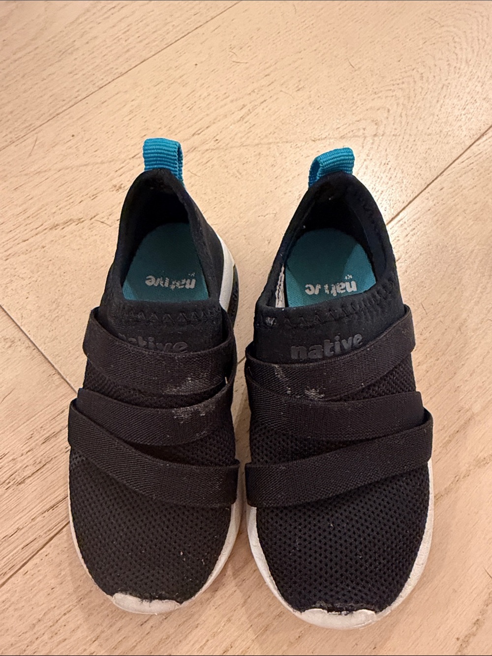 Native Kids Black Slip-On Sneakers with Teal Pull Tabs